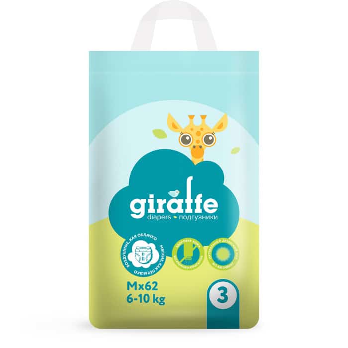 Подгузники LOVULAR GIRAFFE M 6-10кг, 62 шт/уп 1
