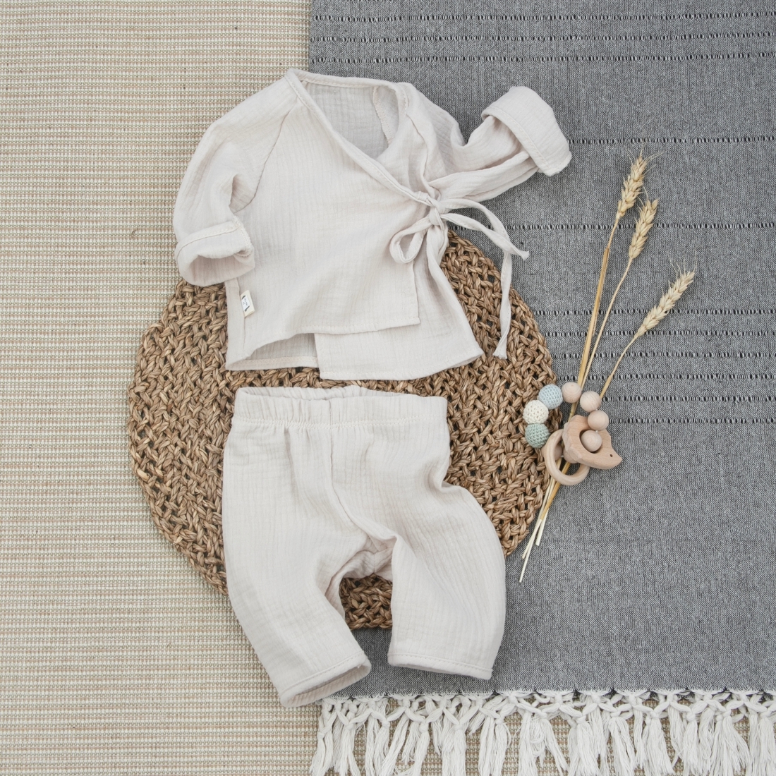 Пижама летняя для новорожденного Швейная Династия "Муслин",светло-бежевый,лето 1