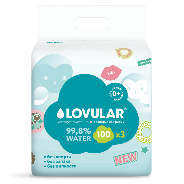 SWETT_KISS_WIPES_100x3_0 Влажные салфетки LOVULAR SWEET KISS 100шт/уп 1
